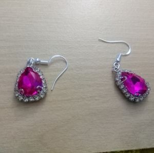 Pink Teardrop Rhinestone Earrings
